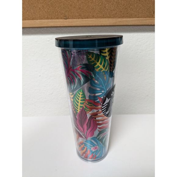 Starbucks 2017 Metallic Tropical Leaves Aloha Travel Tumbler 24 oz venti - Picture 5 of 9